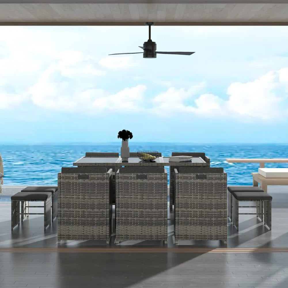 Bali 11 Piece Outdoor Dining Set-Grey - Mekamart Australia