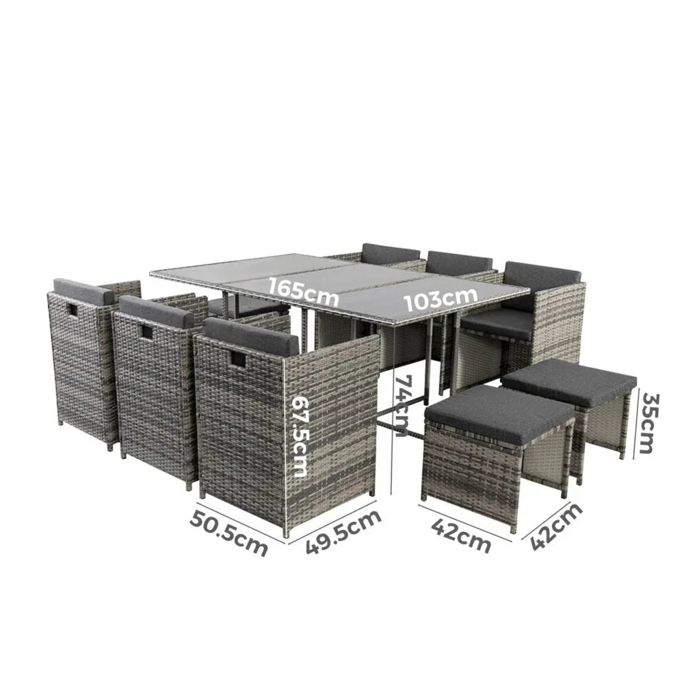 Bali 11 Piece Outdoor Dining Set-Grey - Mekamart Australia