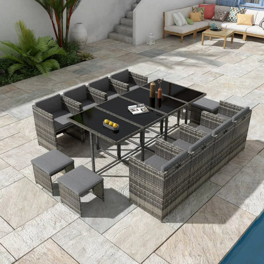Bali 13PC Outdoor Dining Set-Grey - Mekamart Australia