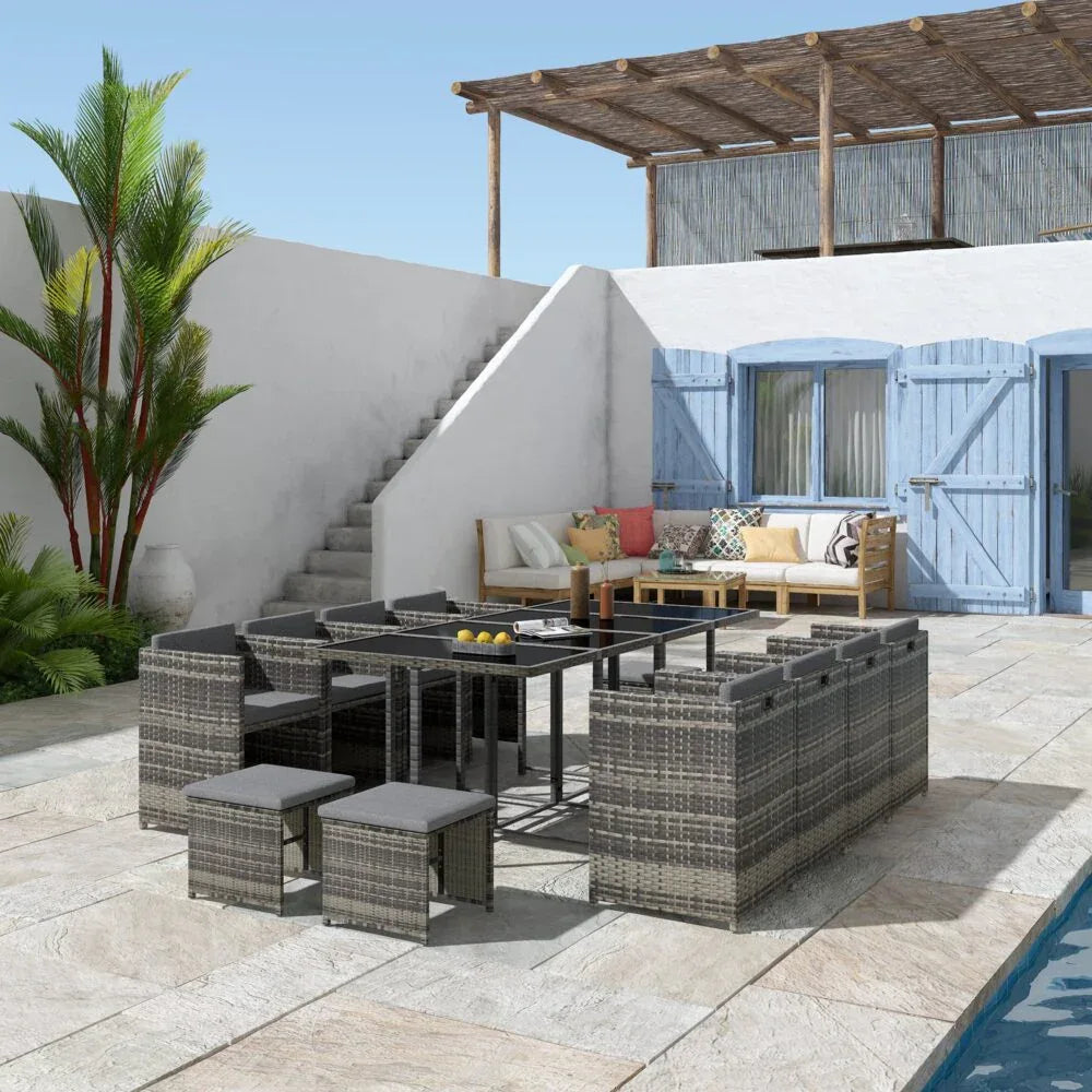 Bali 13PC Outdoor Dining Set-Grey - Mekamart Australia