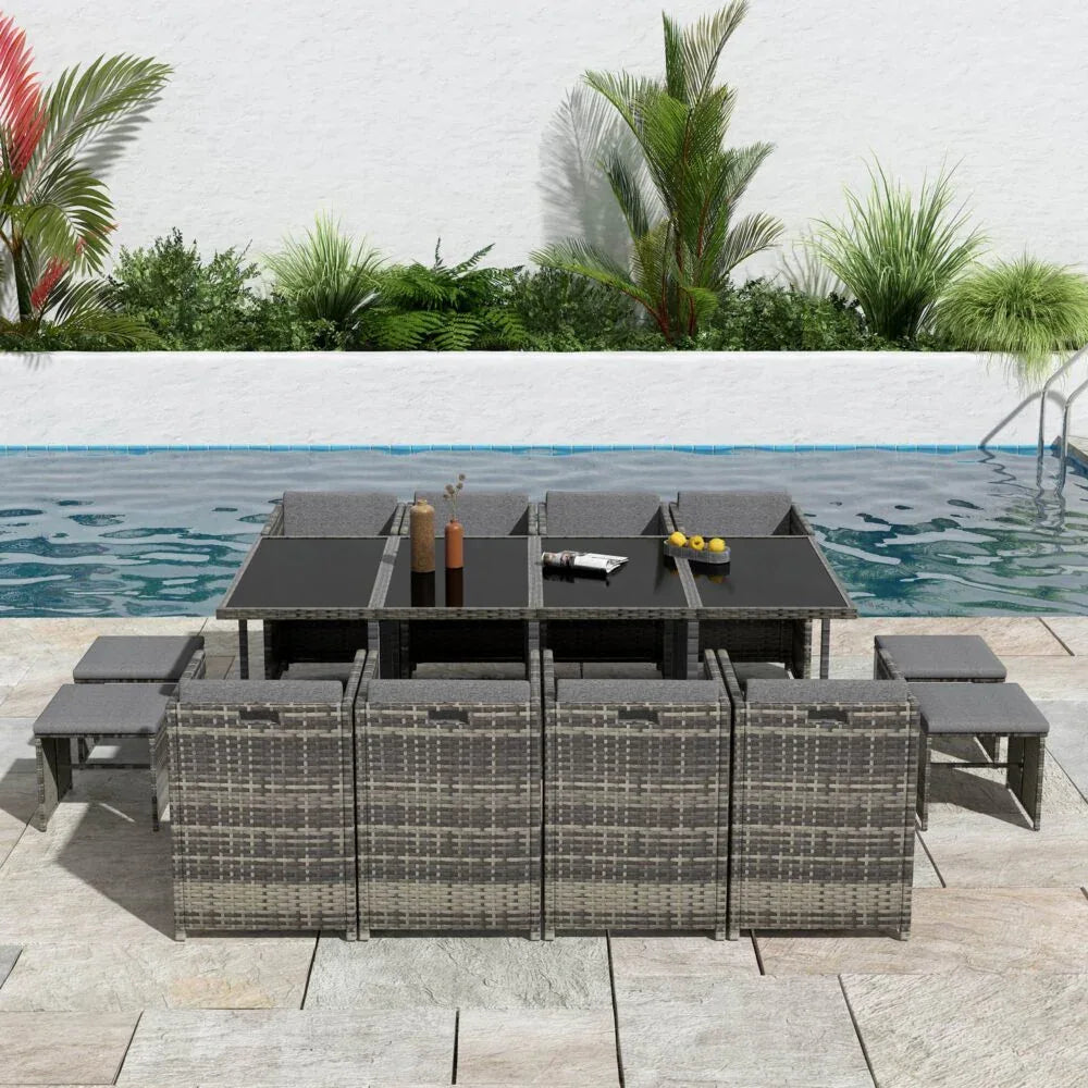 Bali 13PC Outdoor Dining Set-Grey - Mekamart Australia