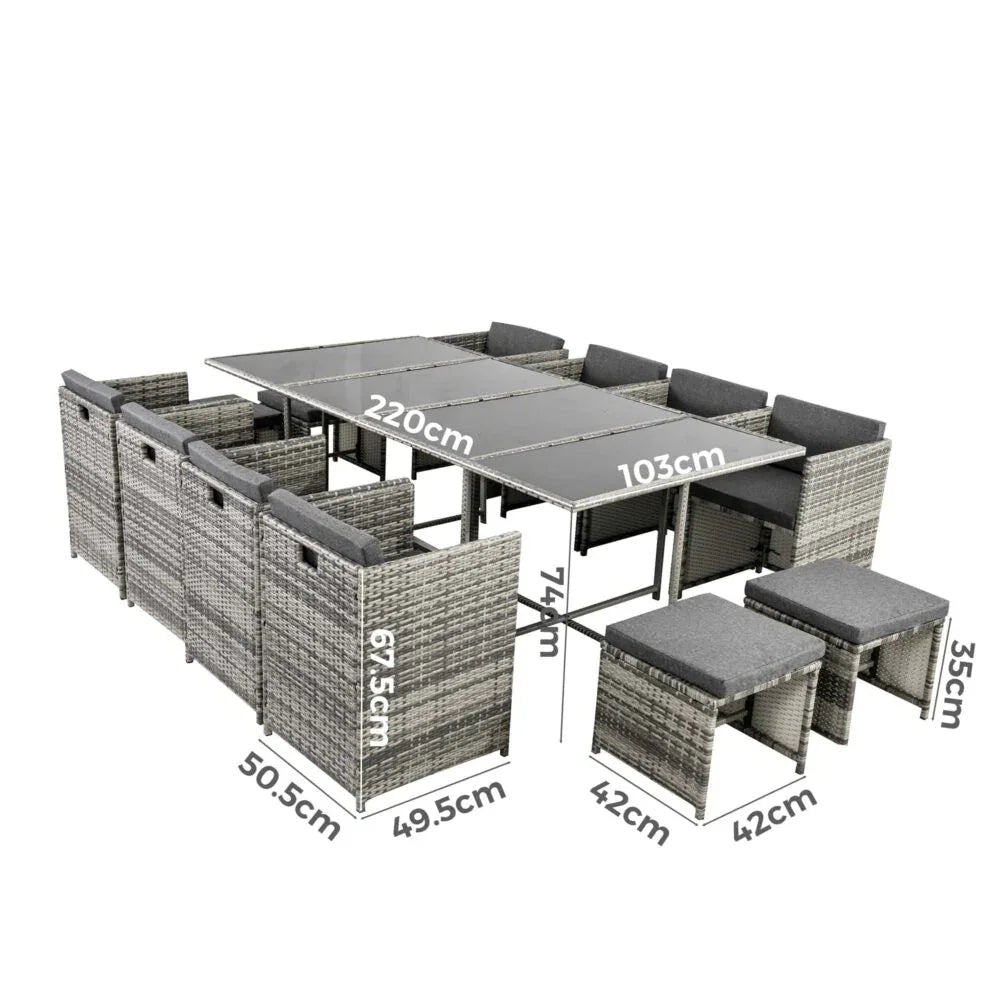 Bali 13PC Outdoor Dining Set-Grey - Mekamart Australia
