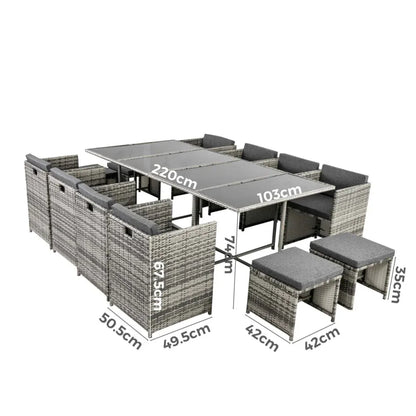Bali 13PC Outdoor Dining Set-Grey - Mekamart Australia