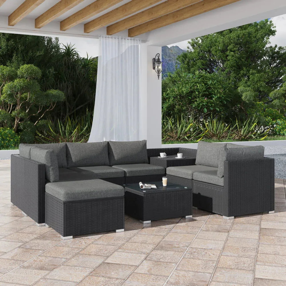 Large Modular Outdoor Ottoman Lounge Set in Black - Mekamart Australia