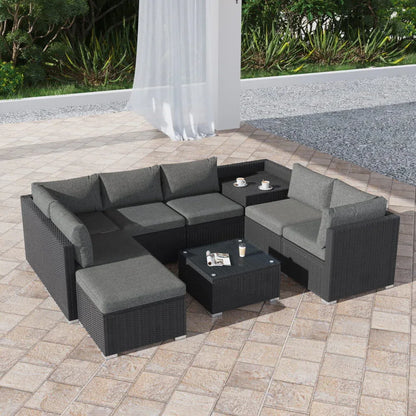 Large Modular Outdoor Ottoman Lounge Set in Black - Mekamart Australia