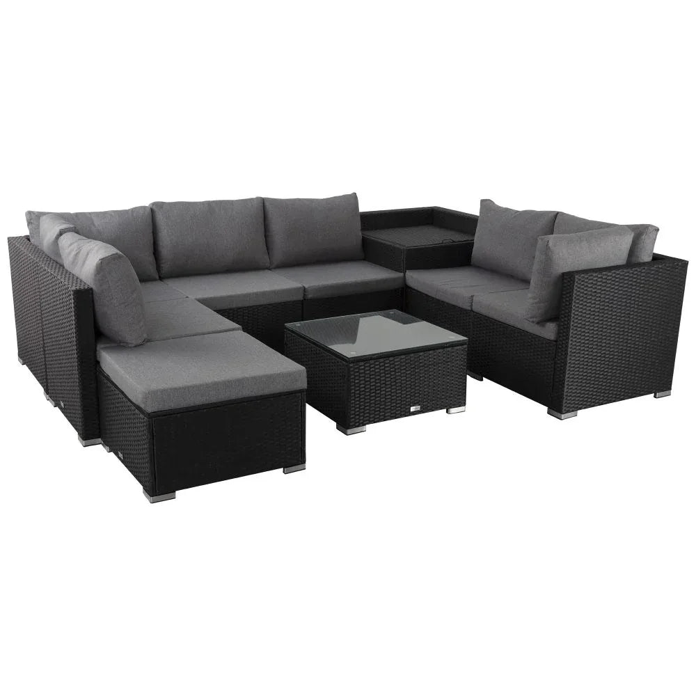 Large Modular Outdoor Ottoman Lounge Set in Black - Mekamart Australia