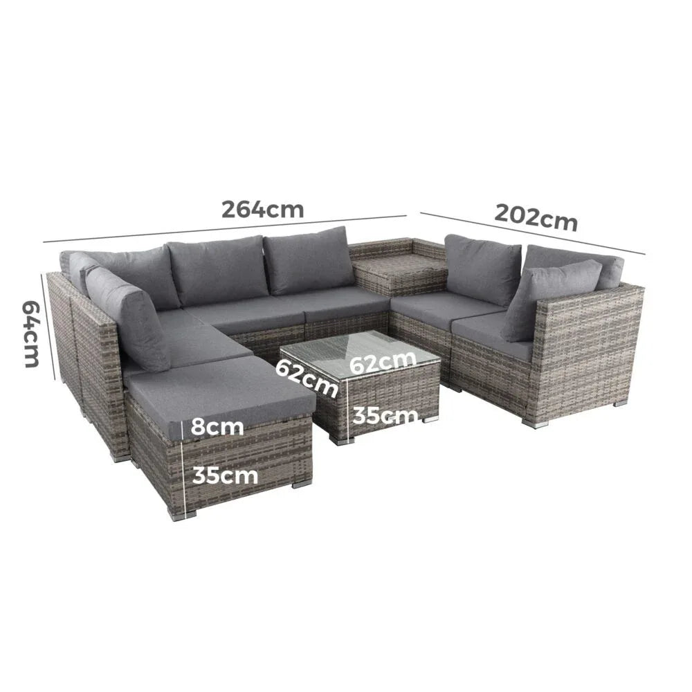 Large Modular Outdoor Ottoman Lounge Set in Grey - Mekamart Australia