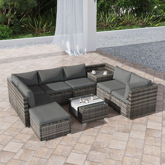 Large Modular Outdoor Ottoman Lounge Set in Grey - Mekamart Australia