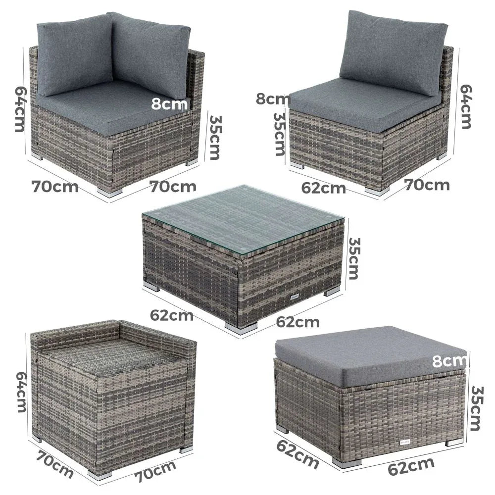 Large Modular Outdoor Ottoman Lounge Set in Grey - Mekamart Australia