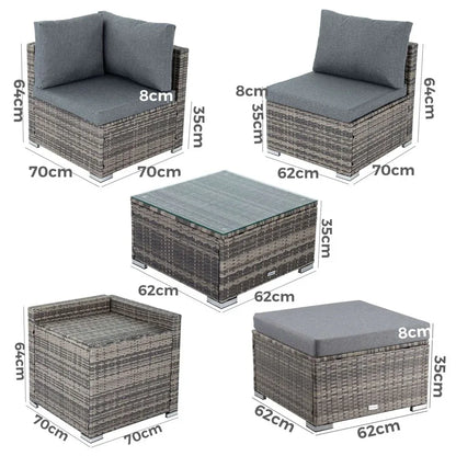 Large Modular Outdoor Ottoman Lounge Set in Grey - Mekamart Australia
