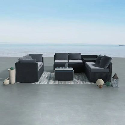 8PCS Outdoor Furniture Modular Lounge Sofa Lizard-Black - Mekamart Australia