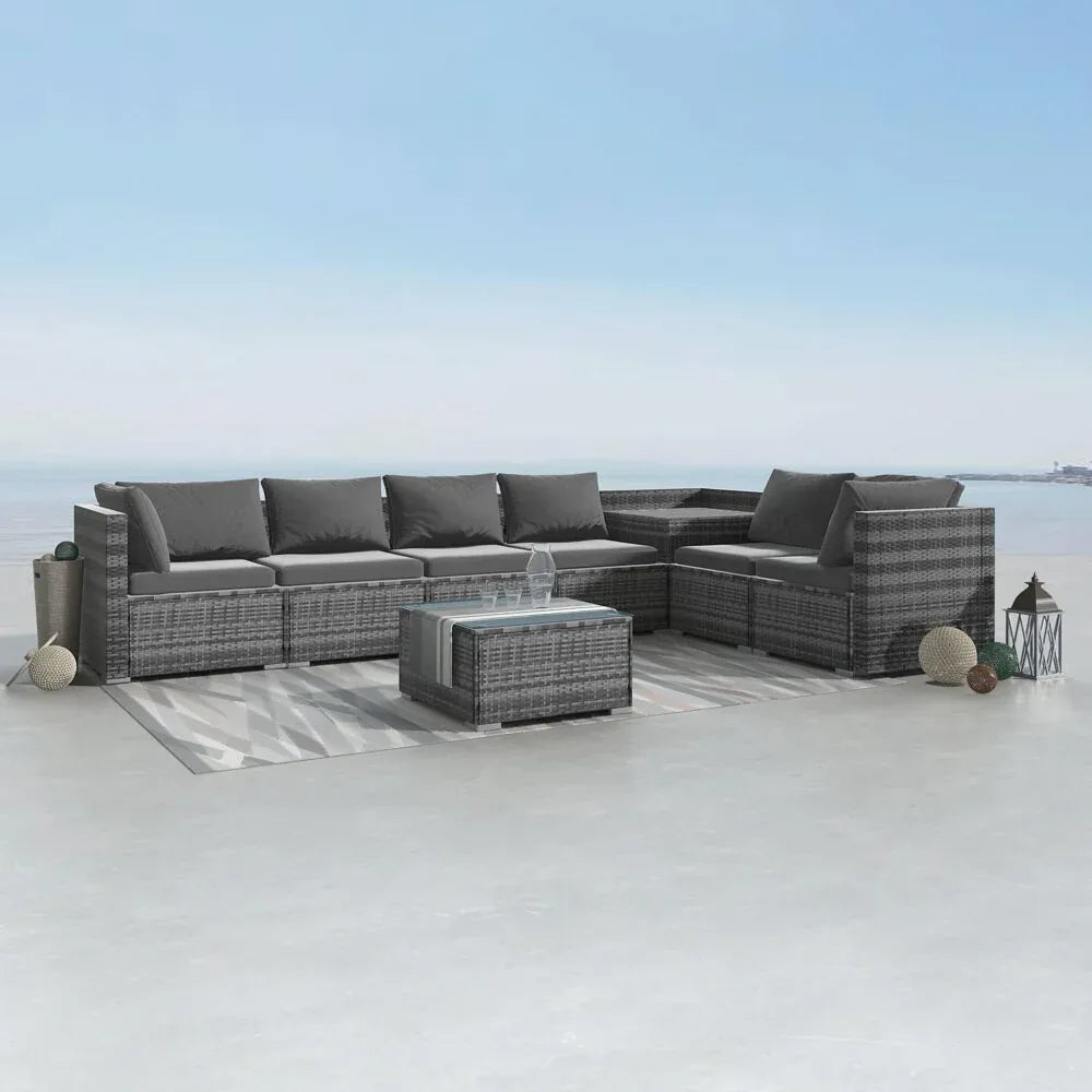 8PCS Outdoor Furniture Modular Lounge Sofa Lizard-Grey - Mekamart Australia