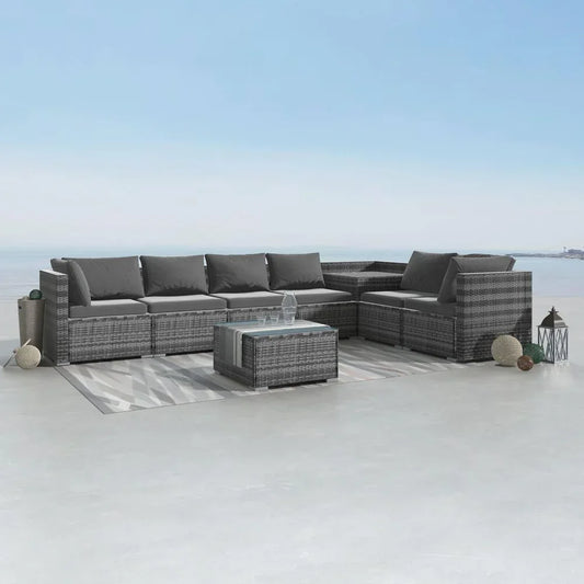 8PCS Outdoor Furniture Modular Lounge Sofa Lizard-Grey - Mekamart Australia