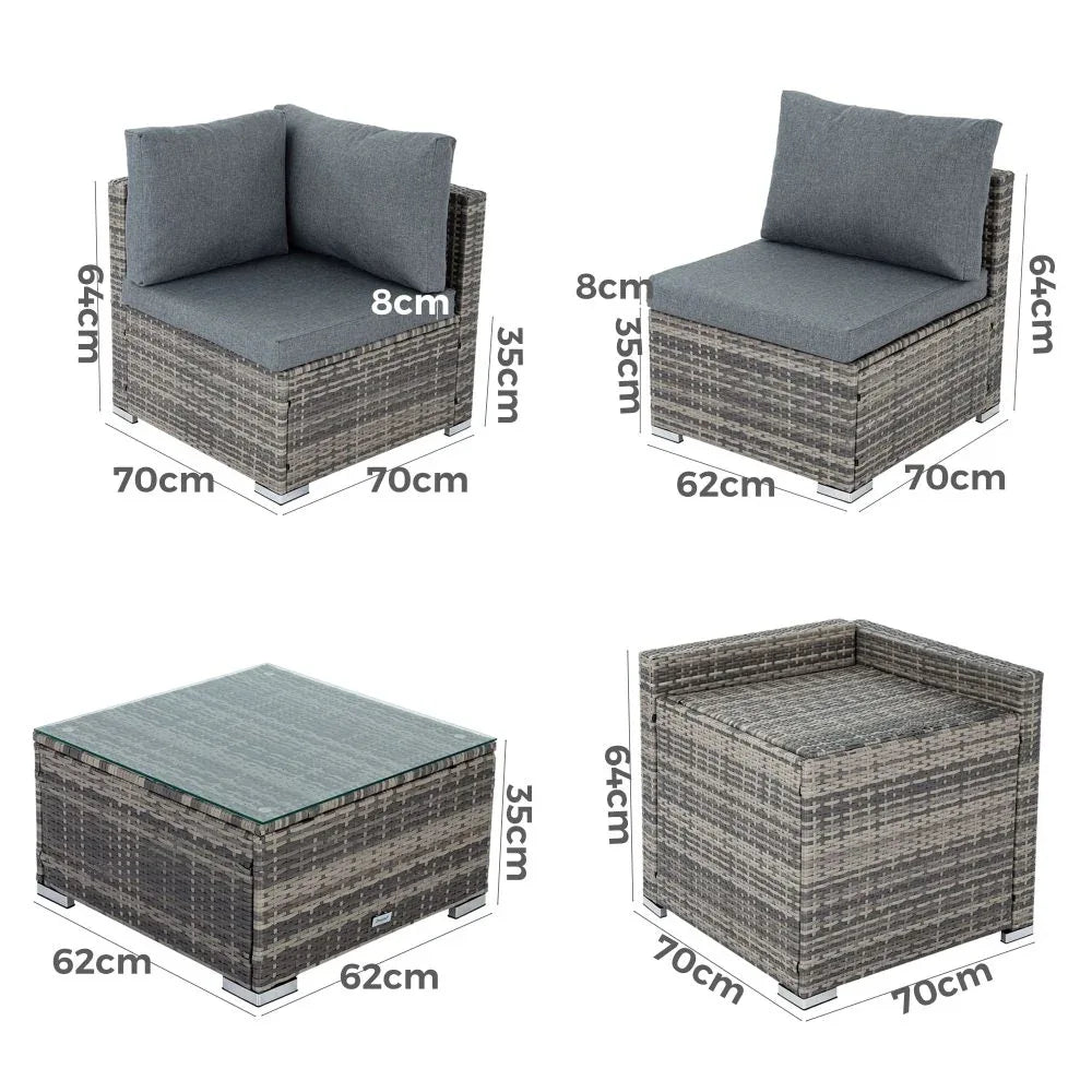 8PCS Outdoor Furniture Modular Lounge Sofa Lizard-Grey - Mekamart Australia