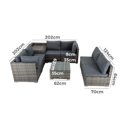 8PCS Outdoor Furniture Modular Lounge Sofa Lizard-Grey - Mekamart Australia