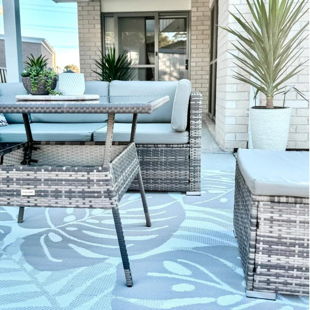 8PC Outdoor Dining Set Wicker Table &amp; Chairs-Grey - Mekamart Australia