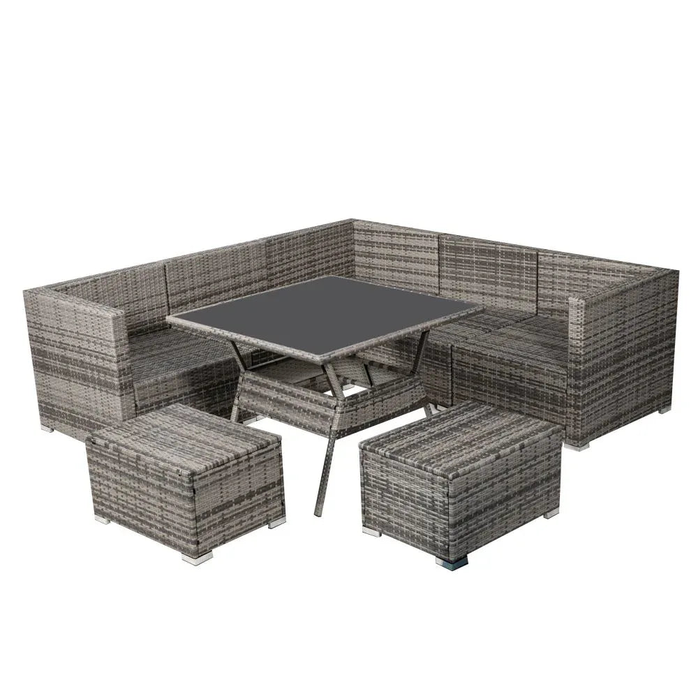 8PC Outdoor Dining Set Wicker Table &amp; Chairs-Grey - Mekamart Australia