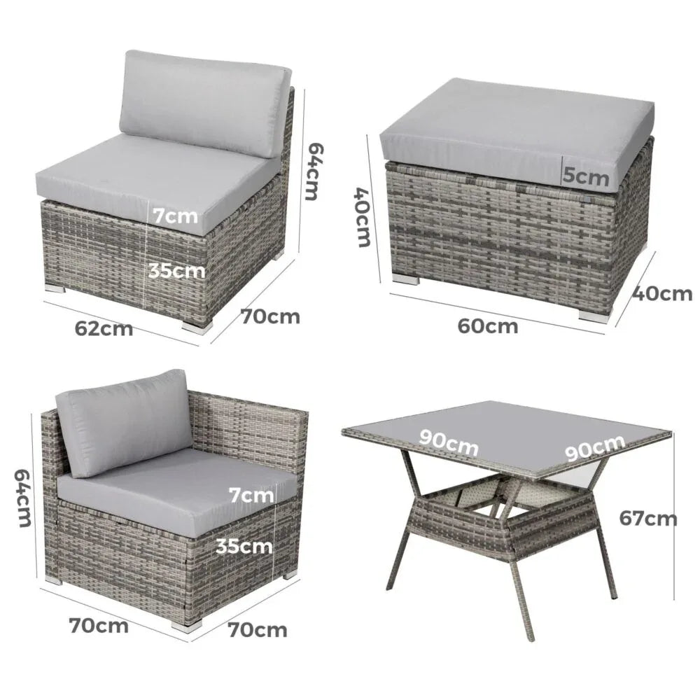 8PC Outdoor Dining Set Wicker Table &amp; Chairs-Grey - Mekamart Australia