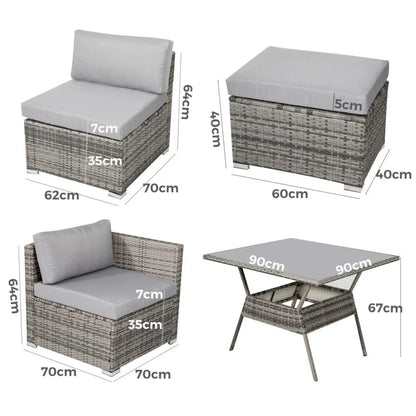 8PC Outdoor Dining Set Wicker Table &amp; Chairs-Grey - Mekamart Australia