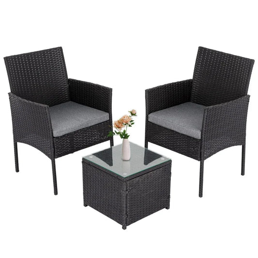 3PC Outdoor Table and Chairs Set-Black - Mekamart Australia