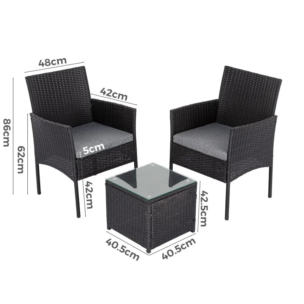3PC Outdoor Table and Chairs Set-Black - Mekamart Australia