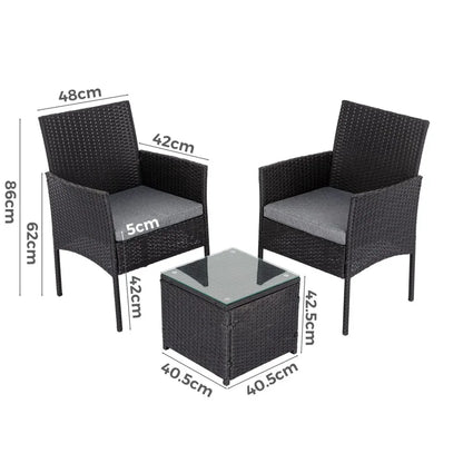3PC Outdoor Table and Chairs Set-Black - Mekamart Australia