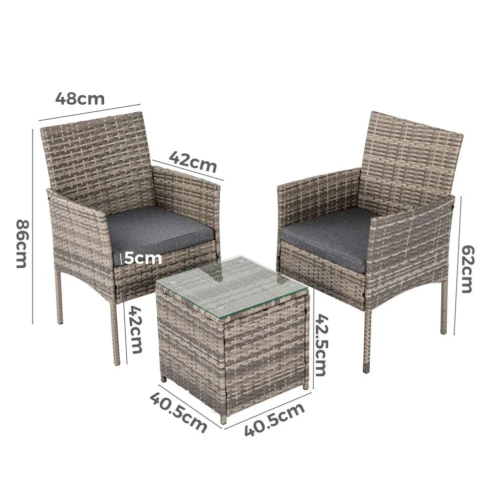 2 Seater PE Rattan Outdoor Furniture Chat Set- Mixed Grey - Mekamart Australia