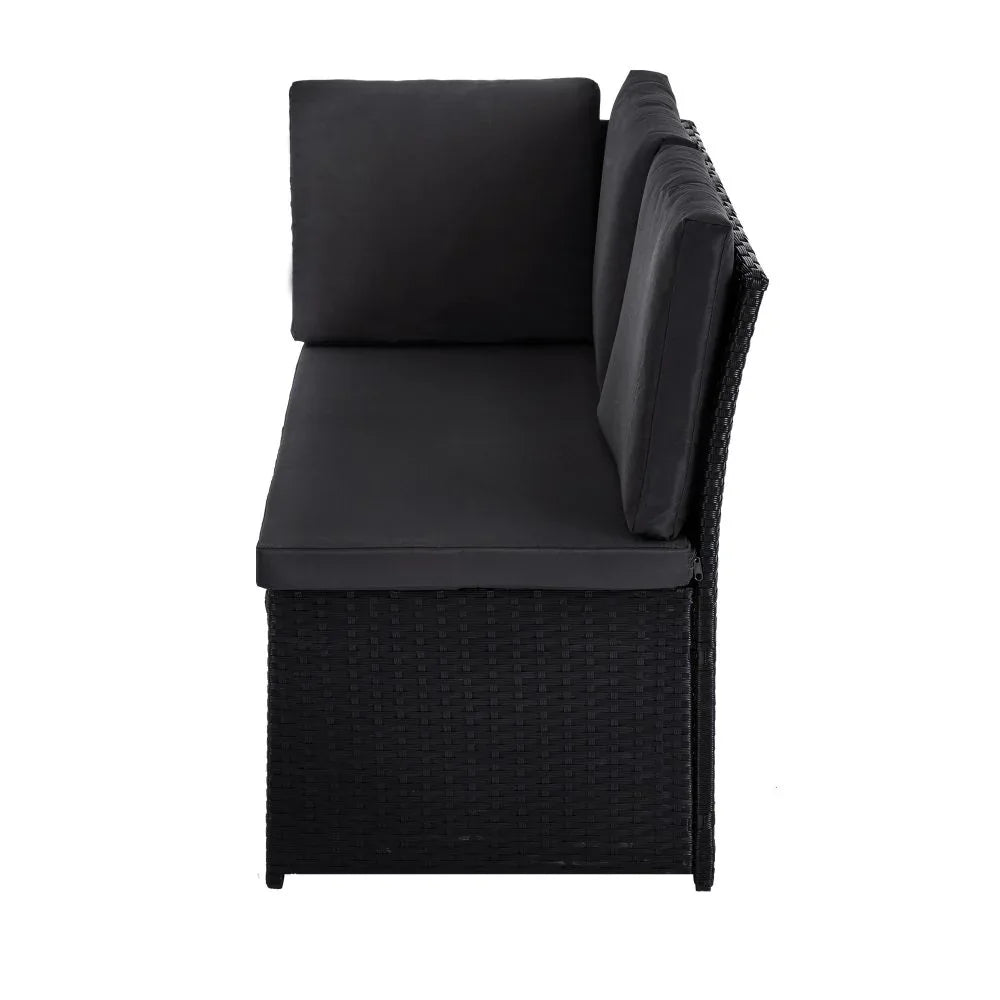 Ella 8-Seater Modular Outdoor Garden Lounge and Dining Set with Table and Stools in Black - Mekamart Australia
