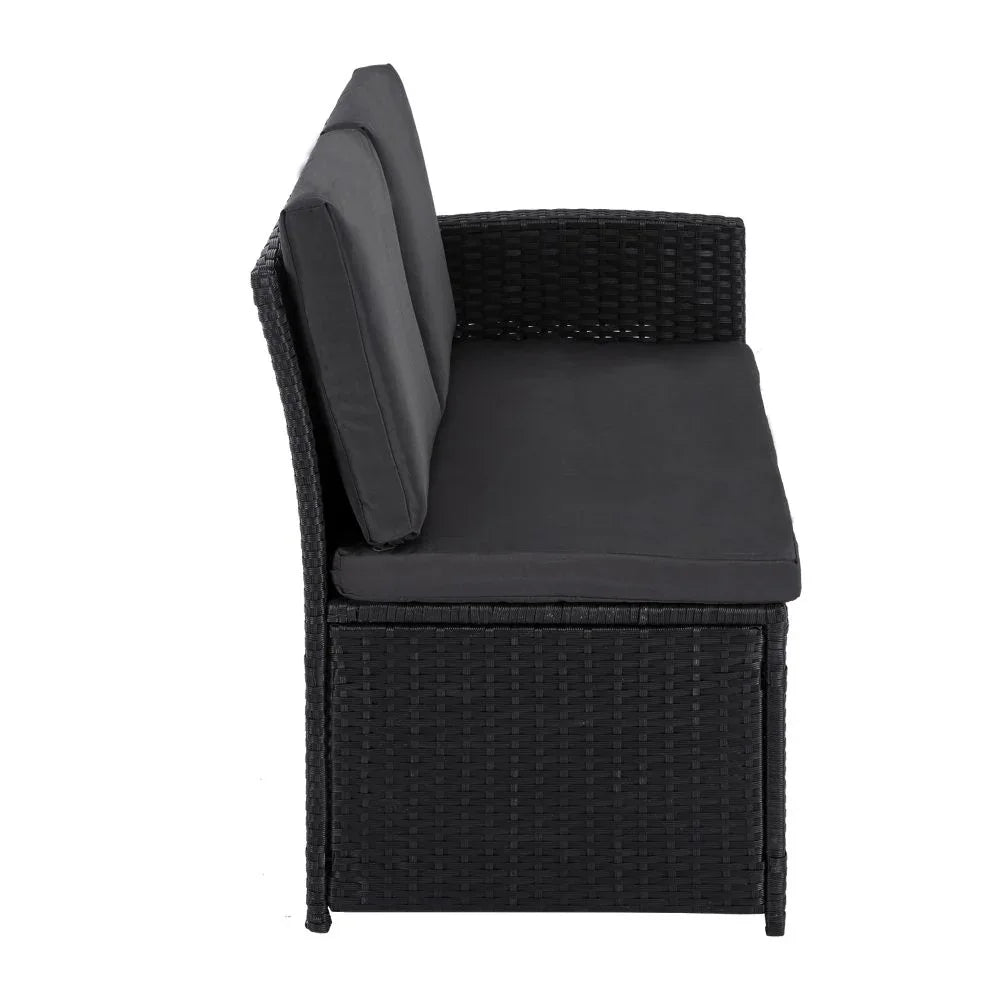Ella 8-Seater Modular Outdoor Garden Lounge and Dining Set with Table and Stools in Black - Mekamart Australia