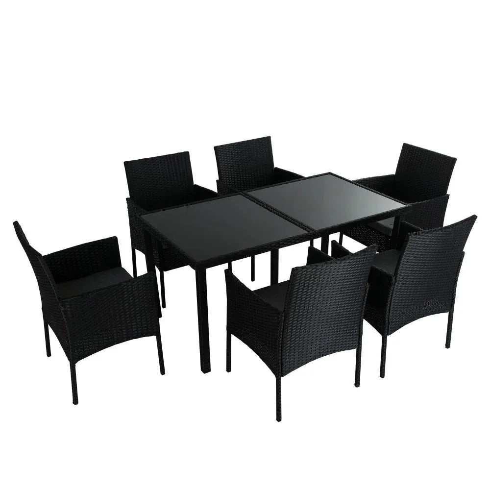 Outdoor Minimalist Black Wicker 6-Seater Dining Set - Mekamart Australia
