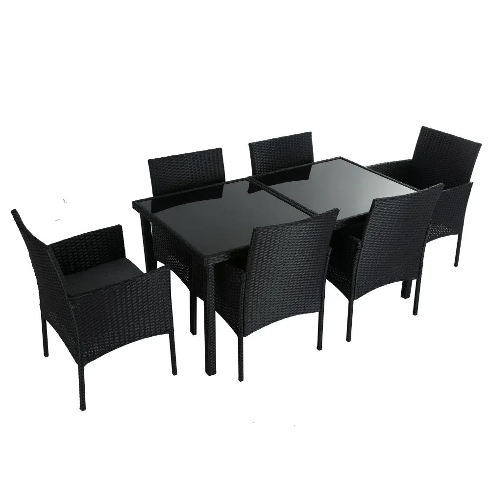 Outdoor Minimalist Black Wicker 6-Seater Dining Set - Mekamart Australia