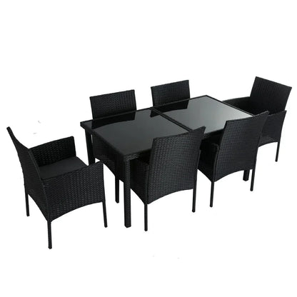 Outdoor Minimalist Black Wicker 6-Seater Dining Set - Mekamart Australia