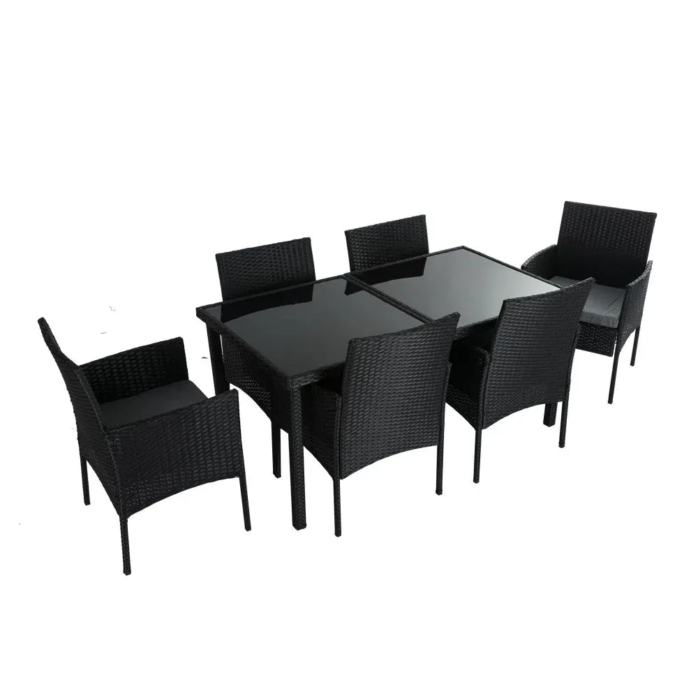 Outdoor Minimalist Black Wicker 6-Seater Dining Set - Mekamart Australia