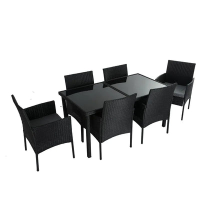 Outdoor Minimalist Black Wicker 6-Seater Dining Set - Mekamart Australia