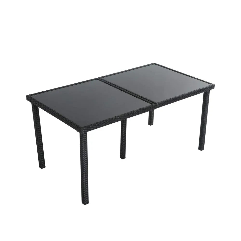 Outdoor Minimalist Black Wicker 6-Seater Dining Set - Mekamart Australia