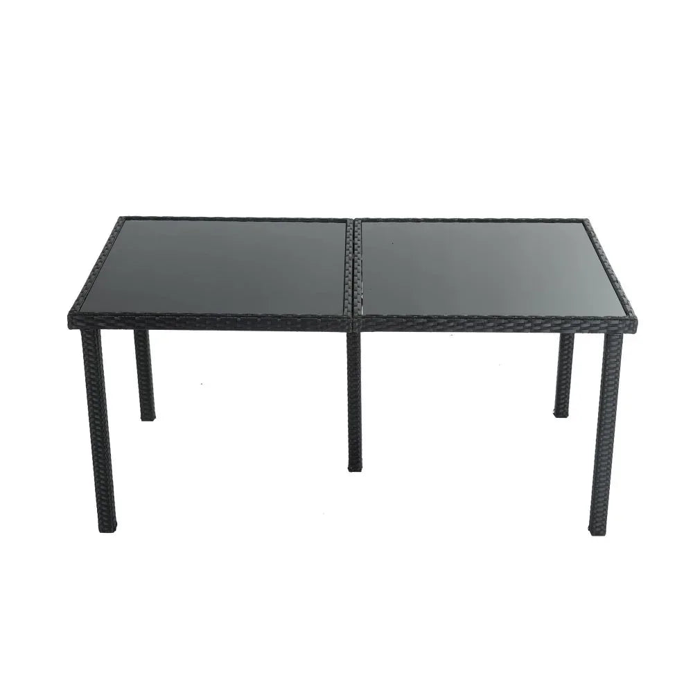 Outdoor Minimalist Black Wicker 6-Seater Dining Set - Mekamart Australia