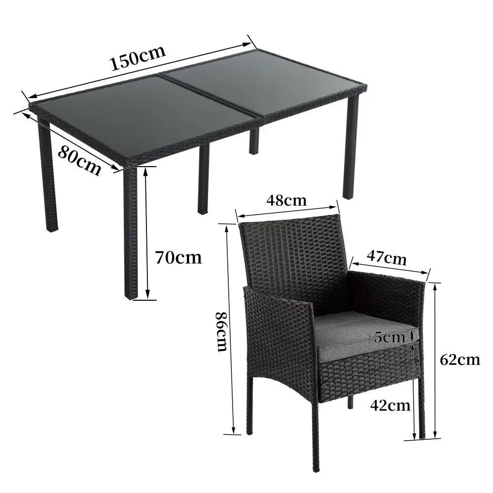 Outdoor Minimalist Black Wicker 6-Seater Dining Set - Mekamart Australia