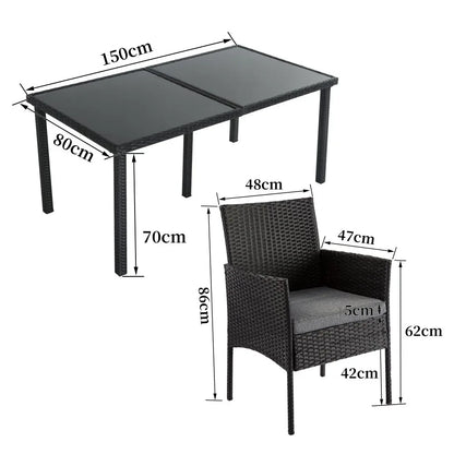 Outdoor Minimalist Black Wicker 6-Seater Dining Set - Mekamart Australia