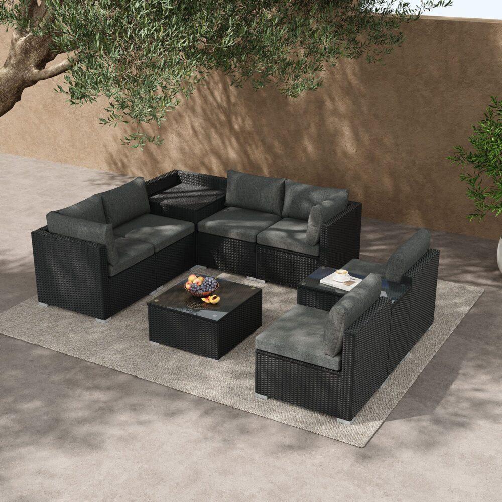 Modular Outdoor Lounge Set-9pcs Sofa, Armchairs and Coffee Table - Mekamart Australia