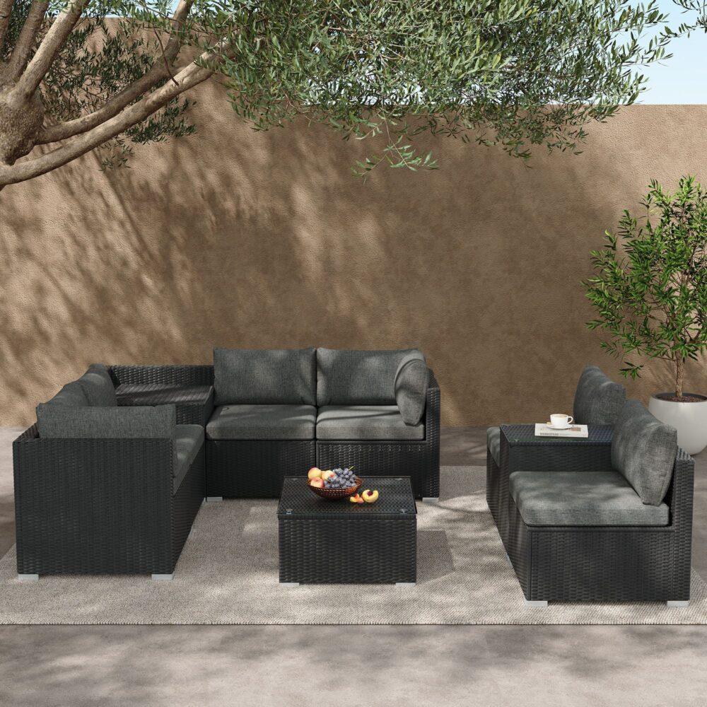Modular Outdoor Lounge Set-9pcs Sofa, Armchairs and Coffee Table - Mekamart Australia
