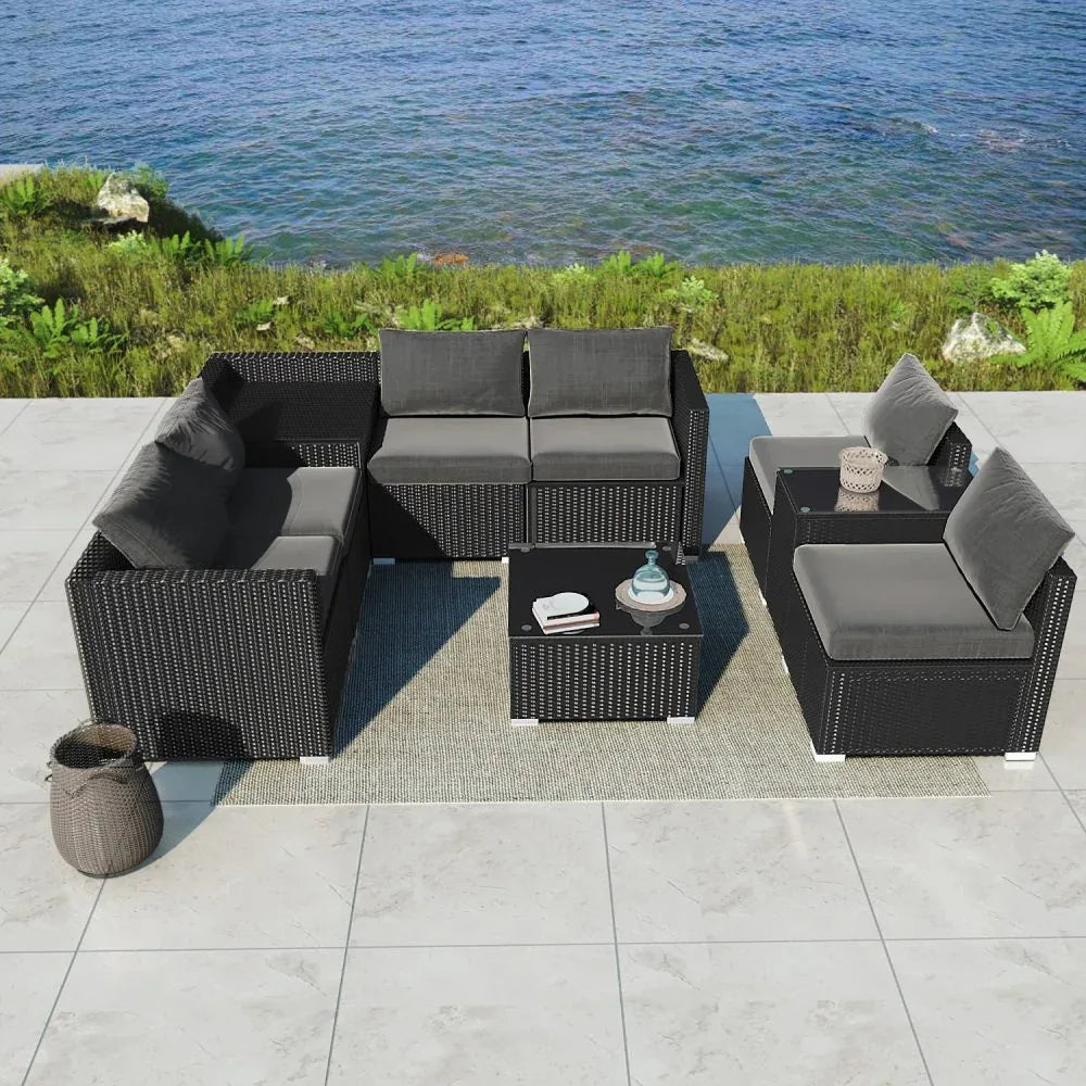Modular Outdoor Lounge Set-9pcs Sofa, Armchairs and Coffee Table - Mekamart Australia