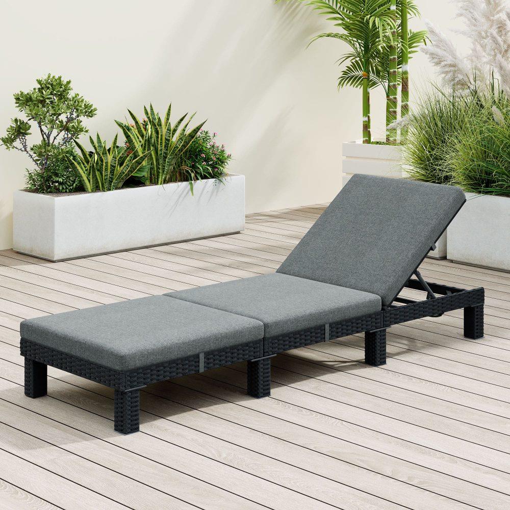 Black Rattan Sunbed with Adjustable Recline - Mekamart Australia