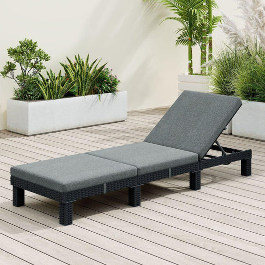 Black Rattan Sunbed with Adjustable Recline - Mekamart Australia