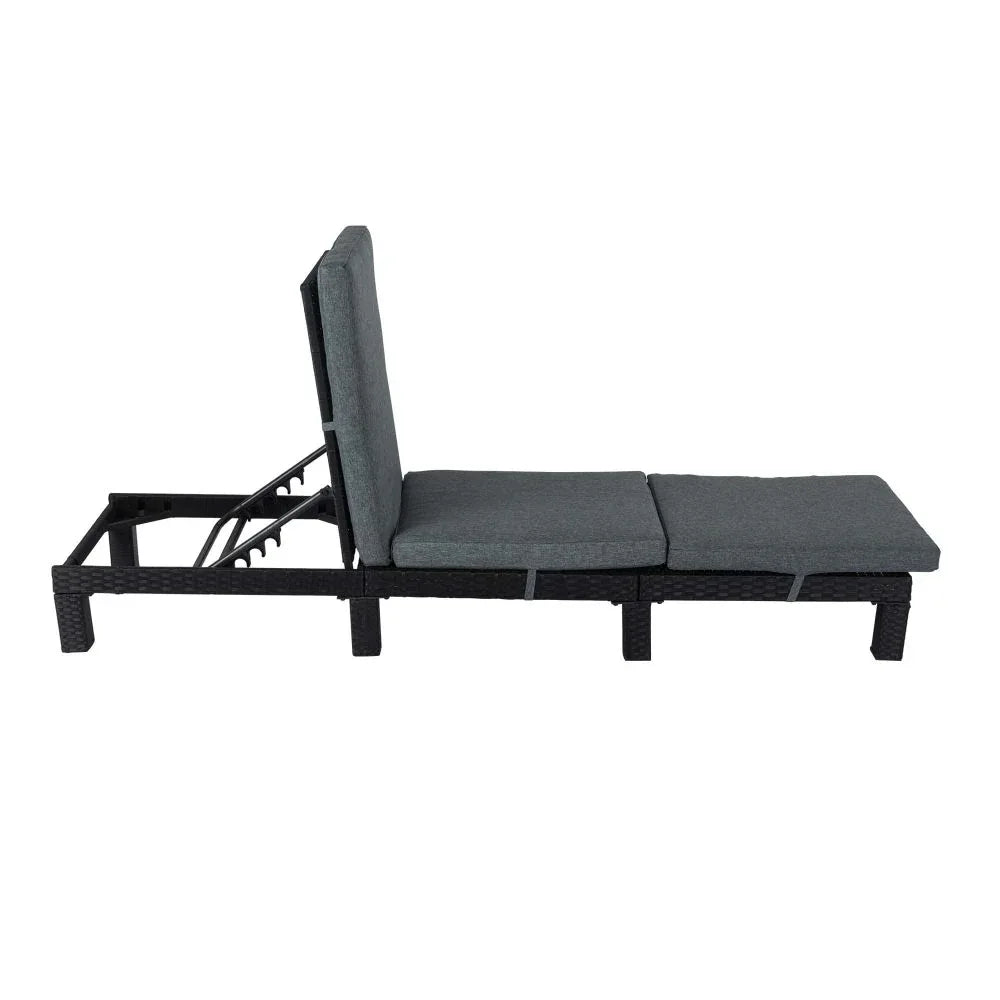 Black Rattan Sunbed with Adjustable Recline - Mekamart Australia