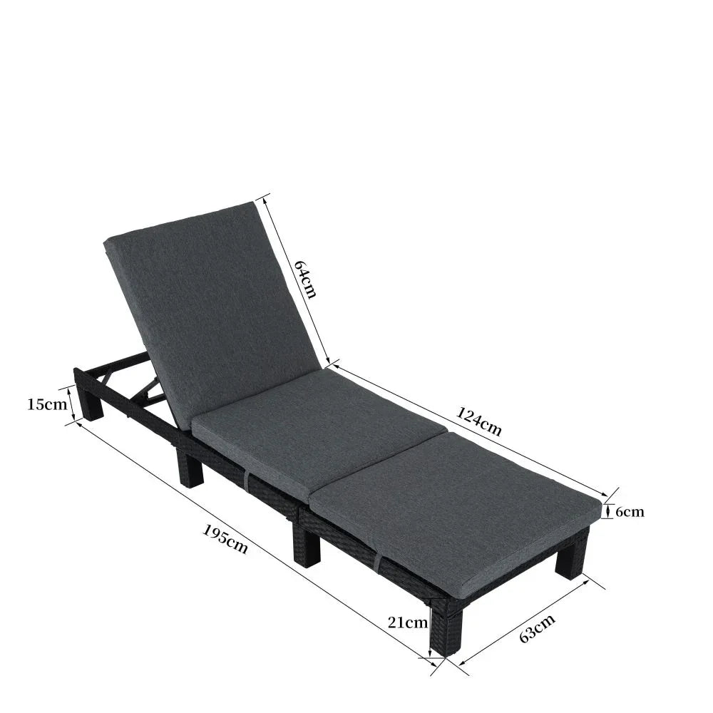 Black Rattan Sunbed with Adjustable Recline - Mekamart Australia