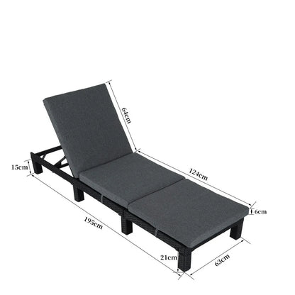 Black Rattan Sunbed with Adjustable Recline - Mekamart Australia