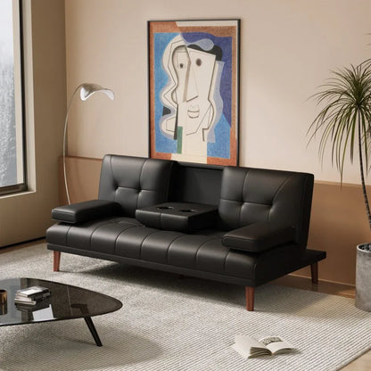 3 Seater Adjustable Sofa Bed With Cup Holder Black - Mekamart Australia