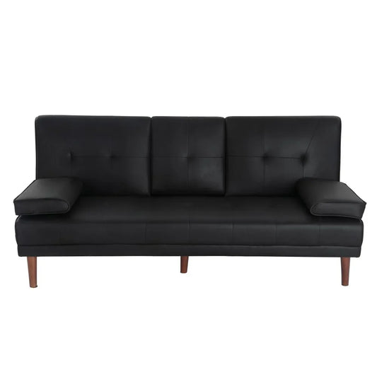 3 Seater Adjustable Sofa Bed With Cup Holder Black - Mekamart Australia