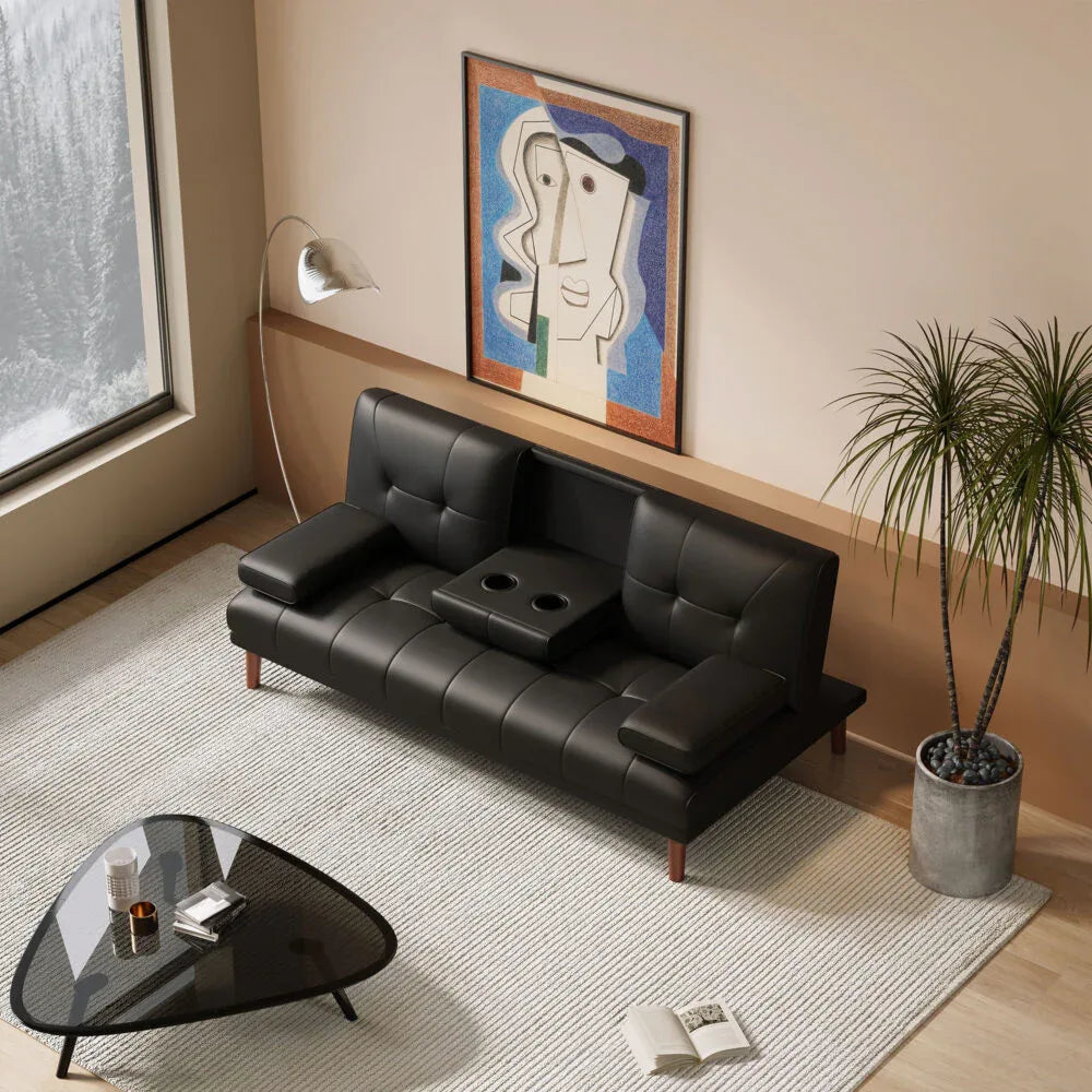 3 Seater Adjustable Sofa Bed With Cup Holder Black - Mekamart Australia