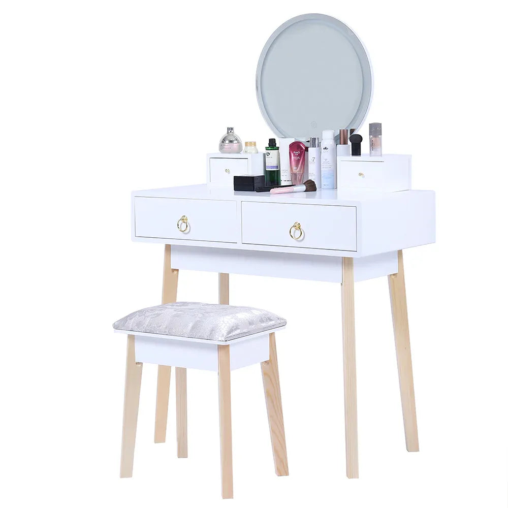 Dressing Vanity Table Stool Set with Make-up LED Lighted Mirror-White - Mekamart Australia